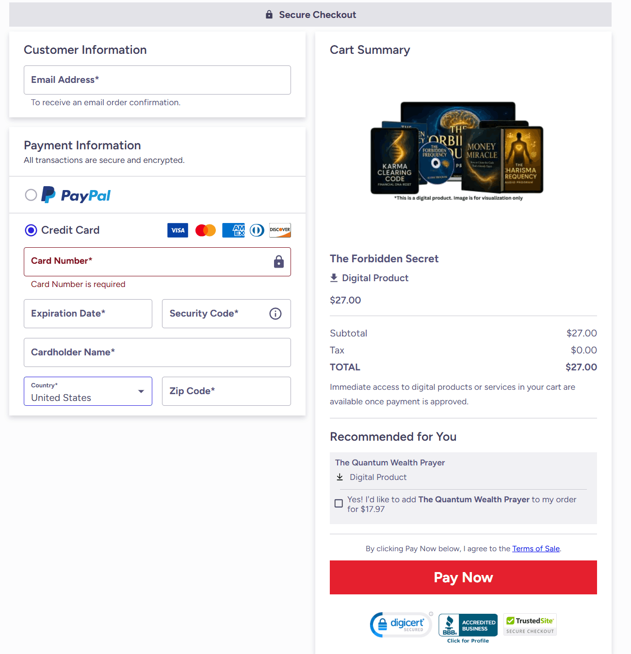 The Forbidden Secret Checkout Page